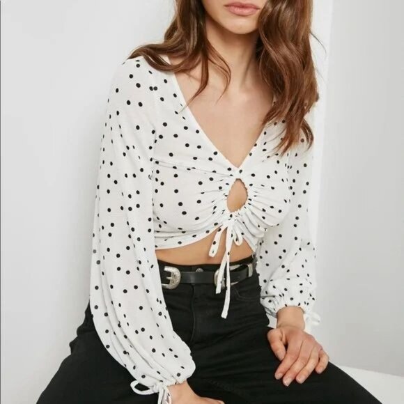 TOPSHOP Polka Dot Cropped Cutout Top - Picture 1 of 11